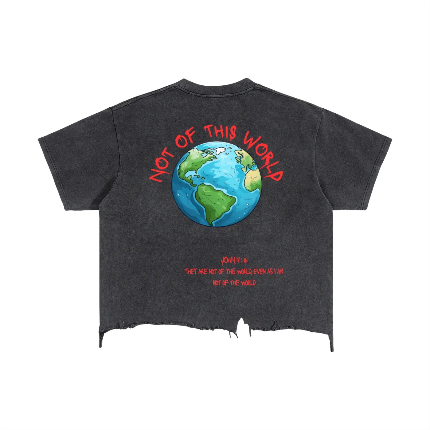 Back view of "Not Of This World" Distressed Tee (Black)