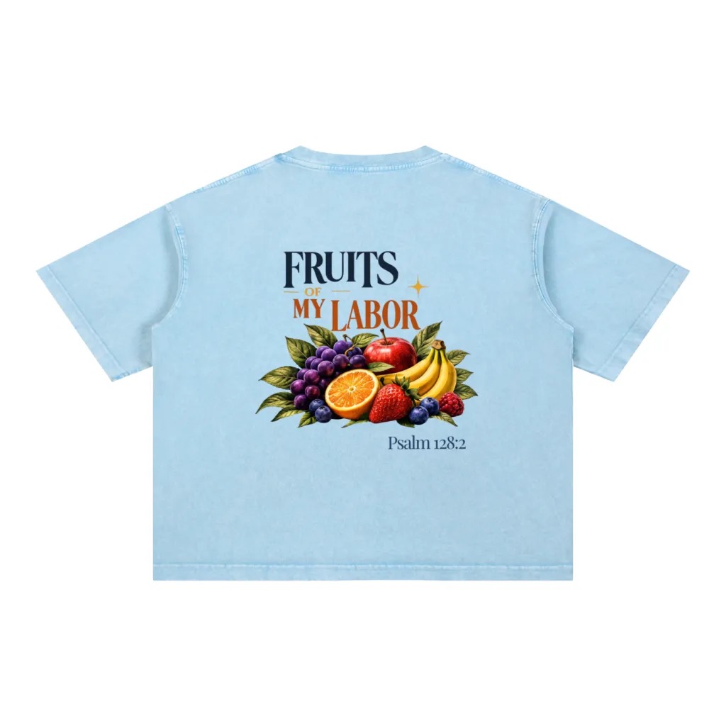 Back view of "Fruits of My Labor" Tee (Washed Light Blue)