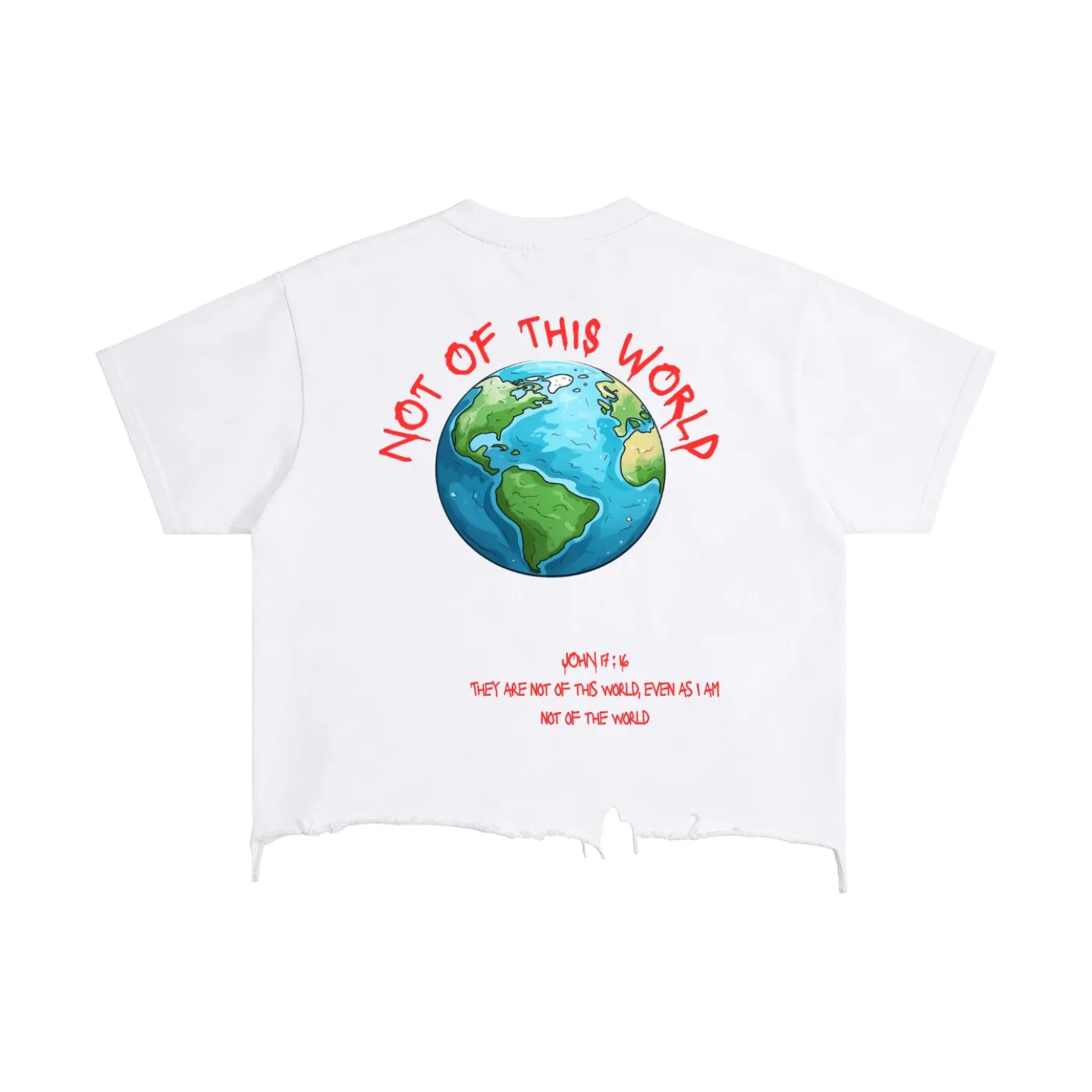 Back view of "Not Of This World" Distressed Tee (White)